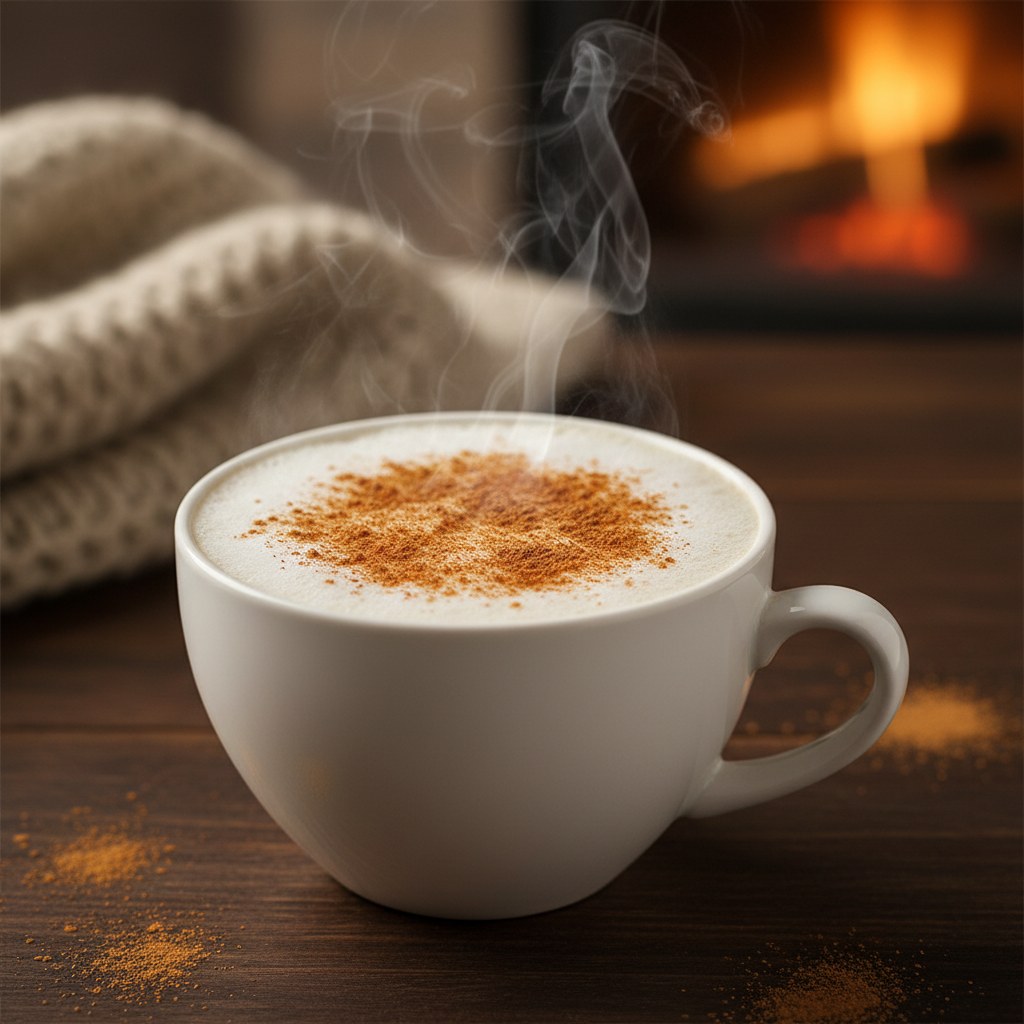 Tarçınlı sıcak salep fincanı, buğusu tüterken